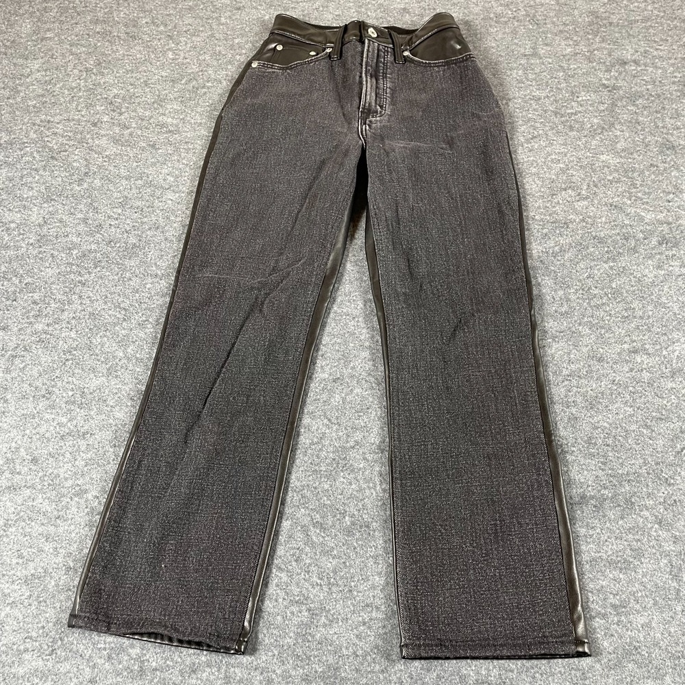 Abercrombie Fitch Jeans Womens 00 S Black Denim Faux Leather Back Curvy Ankle
